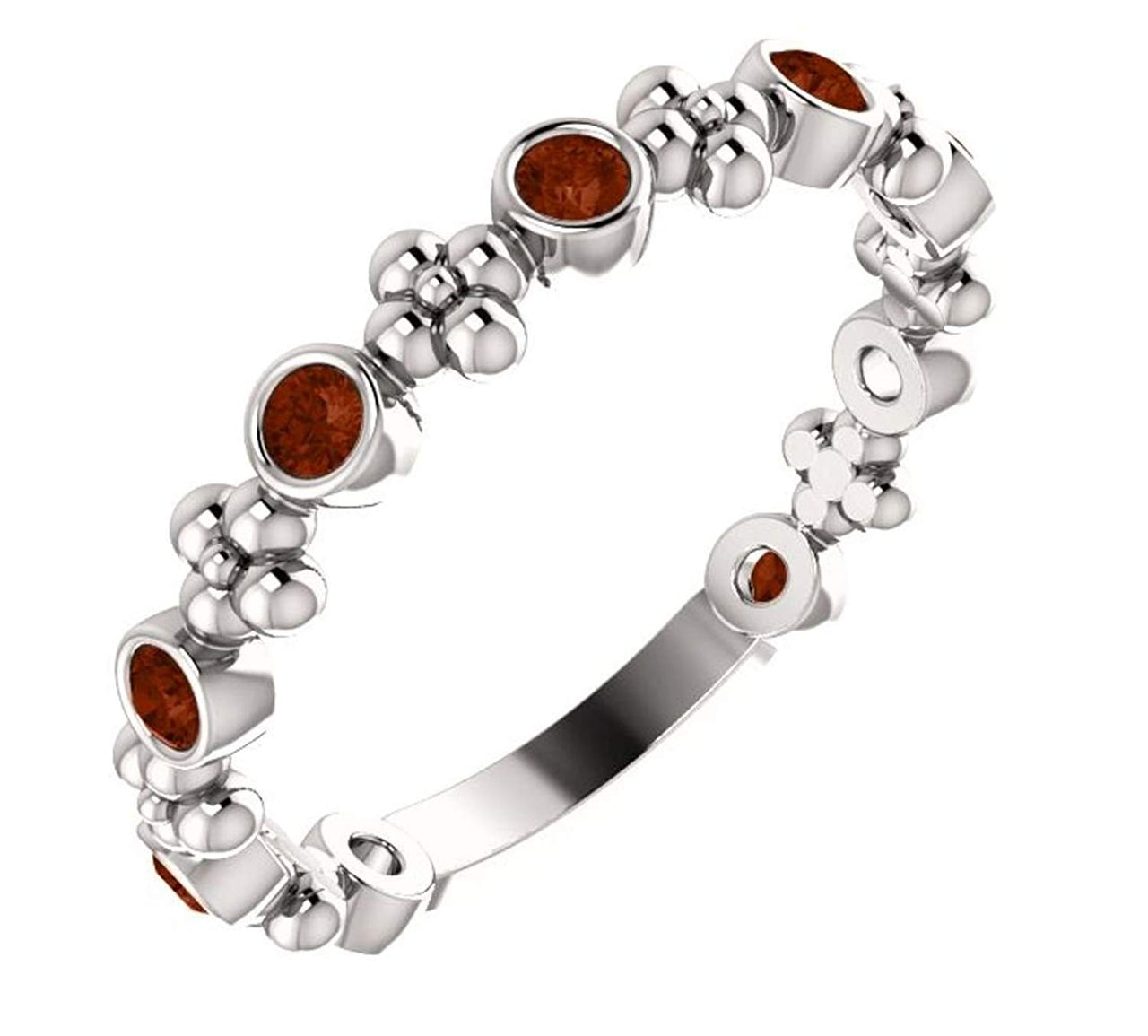 Platinum Genuine Mozambique Garnet Beaded Ring