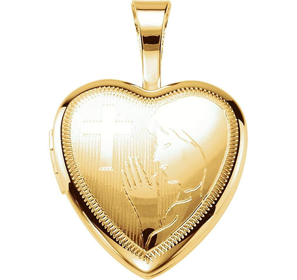 Milgrain Edge Heart 14k Yellow Gold Plated Sterling Silver Prayer Locket (12.50X12.00 MM)