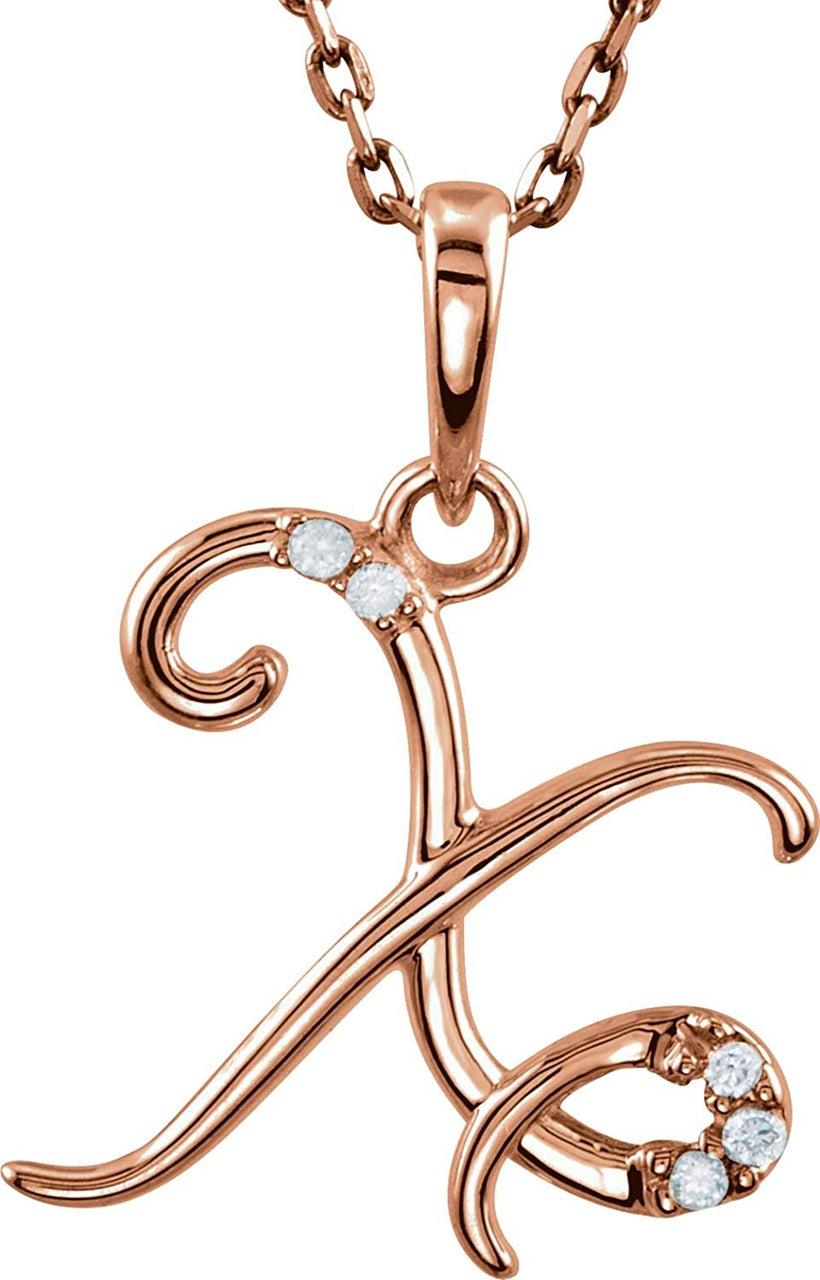 5-Stone Diamond Letter 'X' Initial 14k Rose Gold Pendant Necklace, 18" (.03 Cttw, GH, I1)