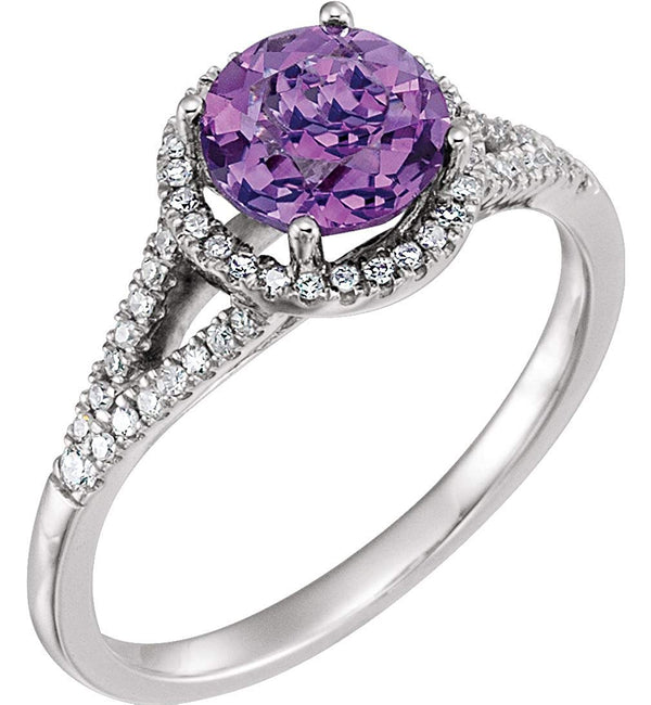 Amethyst and Diamond Halo Ring, Rhodium-Plated 14k White Gold (.2 Ctw, H-J Color, I2-I3 Clarity)