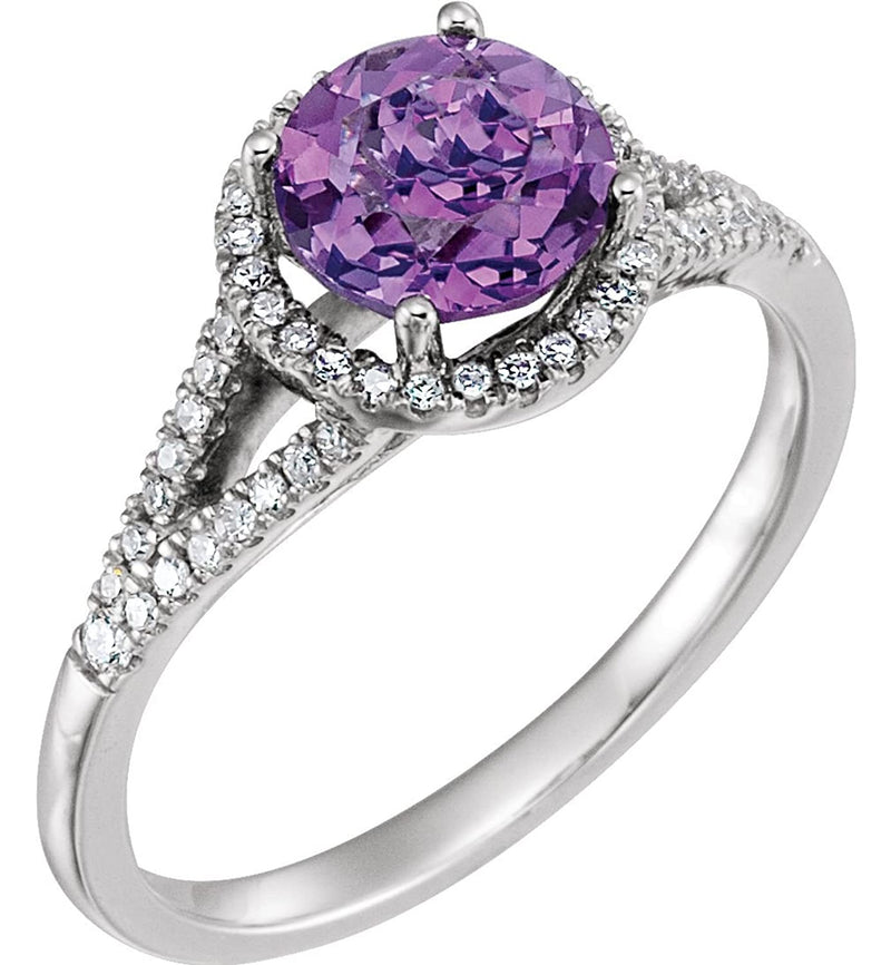 Amethyst and Diamond Halo Ring, Rhodium-Plated 14k White Gold (.2 Ctw, H-J Color, I2-I3 Clarity), Size 6.75