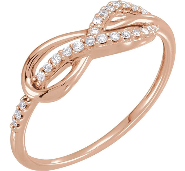 Diamond Infinity-Inspired Knot Ring, 14k Rose Gold (1/10 Ctw, Color H+, Clarity I1)