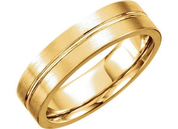 Satin Finish Grooved 6mm Comfort Fit 14k Yellow Gold