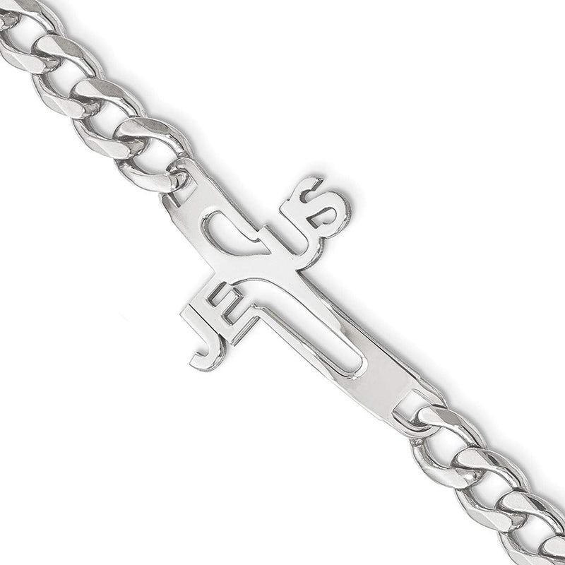 Men's Rhodium-Plated Sterling Silver Jesus Cross Bracelet, 8.5 "