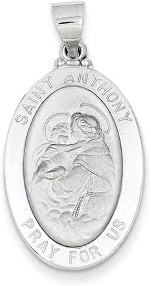 Rhodium-Plated 14k White Gold St. Anthony Medal Pendant (26x15MM)