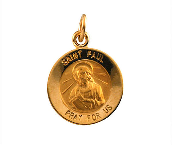 14k Yellow Gold Round St. Paul the Apostle Medal (15MM)