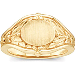 Women's Oval Floral Embossed 14k Yellow Gold Signet Ring (10.2MM), Size 7.75