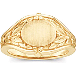 Women's Oval Floral Embossed Semi-Polished 14k Yellow Gold Signet Ring, Size 6 (10.2MM)