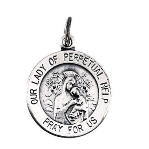 Sterling Silver Round Our Lady of Perpetual Help Necklace, 18" (18.25 MM)
