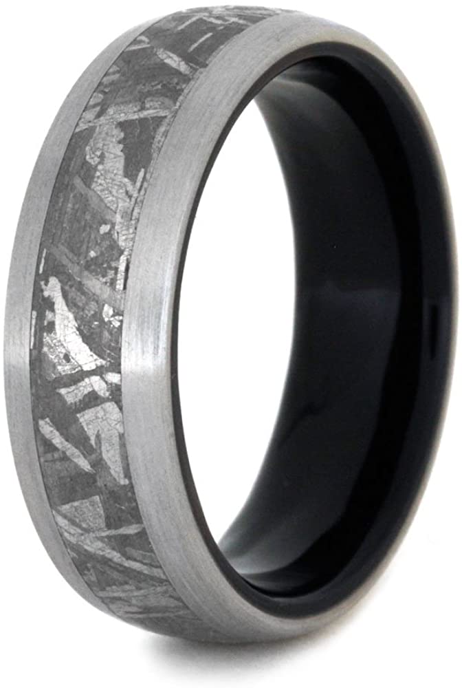 Gibeon Meteorite, Brushed Titanium 7mm Comfort-Fit Ironwood Ring, Size 15.5