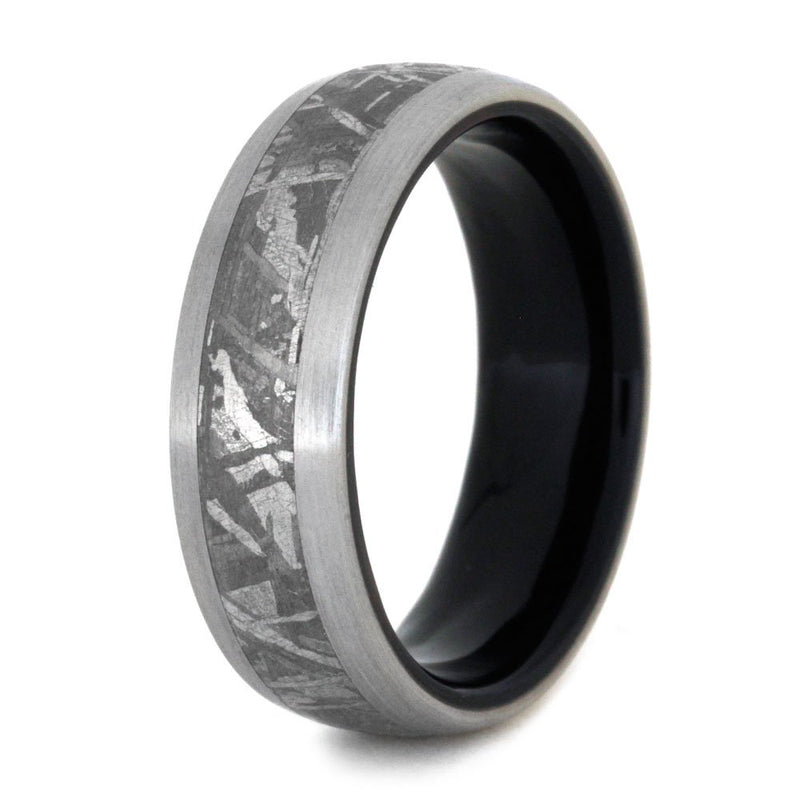 Gibeon Meteorite, Brushed Titanium 7mm Comfort-Fit Ironwood Ring