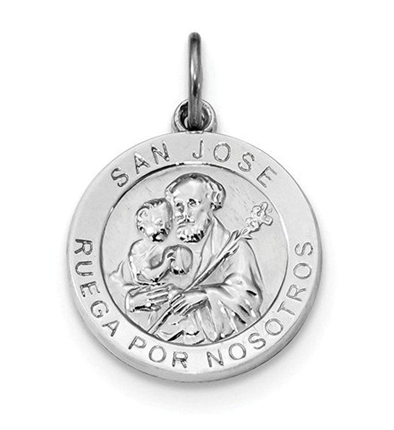 Rhodium-Plated Sterling Silver Spanish St. Joseph Medal Pendant (21X19MM)