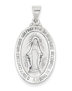 Rhodium-Plated 14k White Gold Miraculous Medal Pendant (29X18MM)