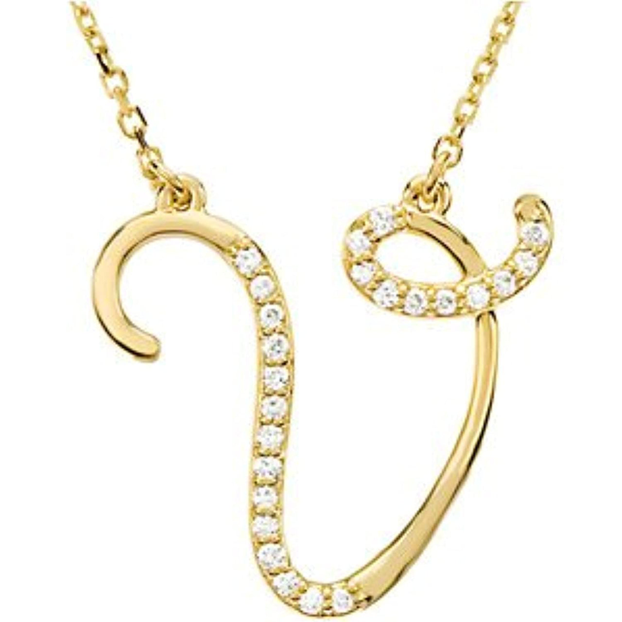 14k Yellow Gold Alphabet Initial Letter R Diamond Pendant Necklace, 17" (GH Color, I1 Clarity, 1/8 Cttw)