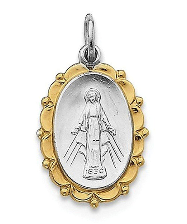 Rhodium-Plated Sterling Silver Vermeil Miraculous Medal (25X13MM)