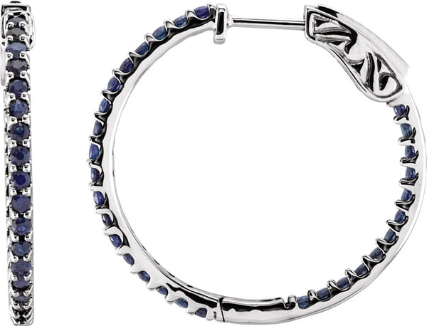 Blue Sapphire Inside-Outside Hoop Earrings, 14K White Gold