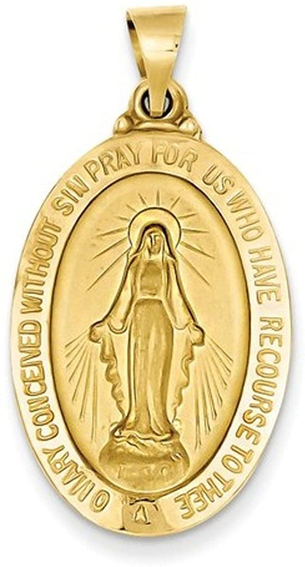 14k Yellow Gold Satin Miraculous Medal Pendant (29X18MM)