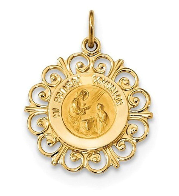 14k Yellow Gold Spanish 1st Communion Medal Pendant (20.1X18.1MM)