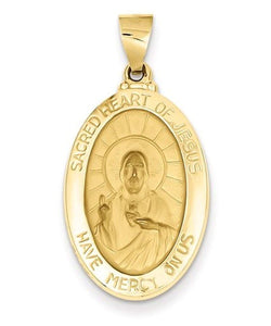 14k Yellow Gold Sacred Heart Of Jesus Medal Pendant (27x17MM)