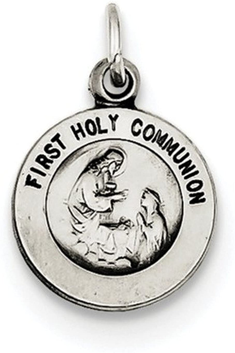 Sterling Silver Antiqued First Holy Communion Medal Pendant (16X12 MM)