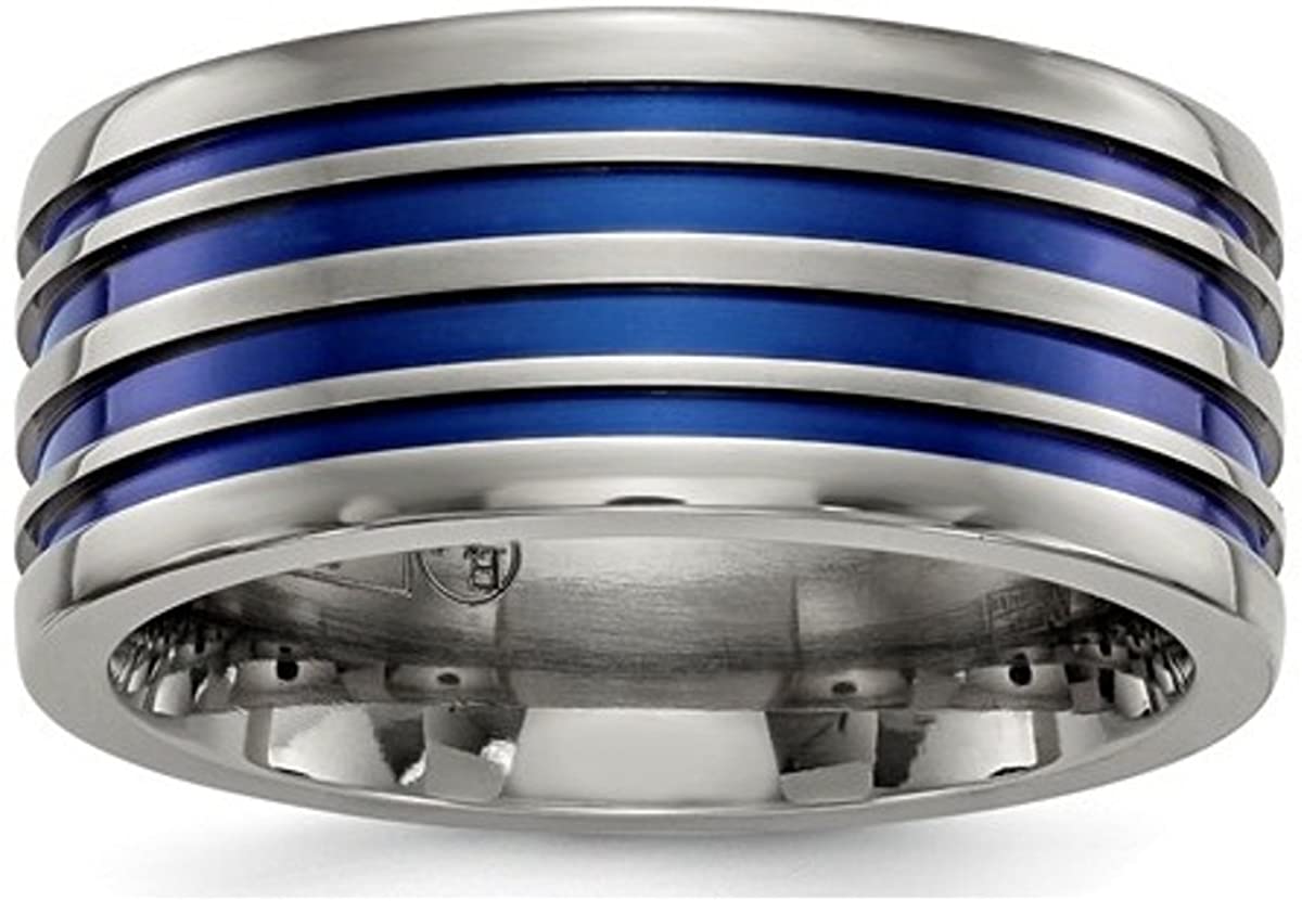 Edward Mirell Titanium Blue Anodized Grooved 10mm Closed Back Band, Size 12