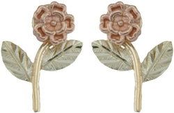 Rose Flower Earrings, 10k Yellow Gold, 12k Green and Rose Gold Black Hills Gold Motif