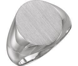 Men's Brushed Signet Ring, 10k X1 White Gold (16x14mm) Size 8