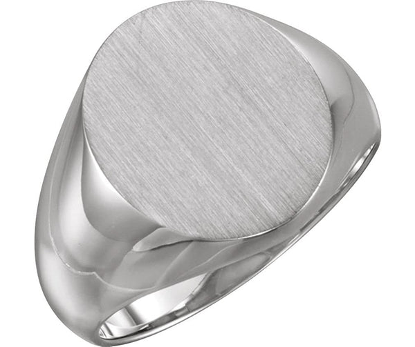 Men's Brushed Signet Semi-Polished 14k White Gold Ring (16x14mm)