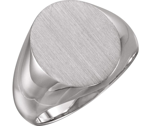 Men's Brushed Signet Semi-Polished 10k X1 White Gold Ring (16x14mm)
