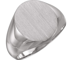 Men's Brushed Signet Ring, 18k White Gold (16x14mm)