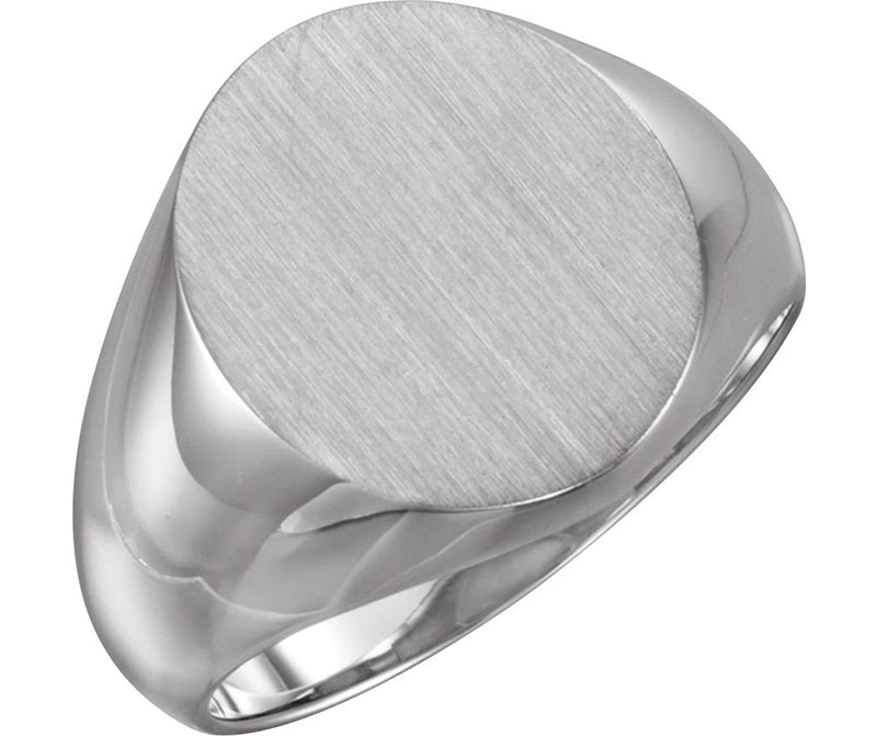 Men's Brushed Signet Semi-Polished 18k X1 White Gold Ring (16x14mm)