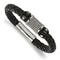 Men's Stainless Steel Black IP-Plated, Black Leather and Rubber Bracelet, 8.5"