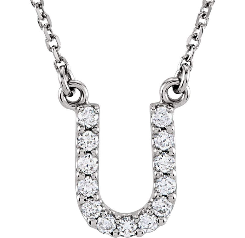 Diamond Initial 'U' Rhodium Plate 14K White Gold (1/8 Cttw, GH Color, I1 Clarity), 16.25"