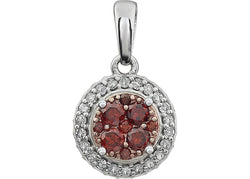 Brown and White Diamond Halo Pendant in 14k White Gold, (3/8 Cttw)
