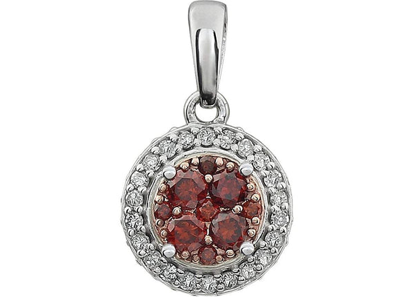 Brown and White Diamond Halo Pendant in 14k White Gold, (3/8 Cttw)