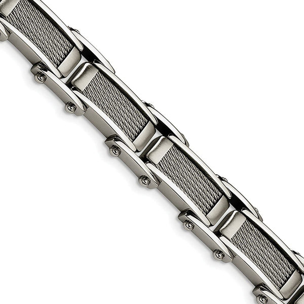 Men's Brushed and Polished Stainless Steel 11mm Wire Bracelet, 8.5"