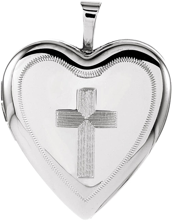 Diamond-Cut Heart with Cross Sterling Silver Locket Pendant ( 20.75X19.25 MM)