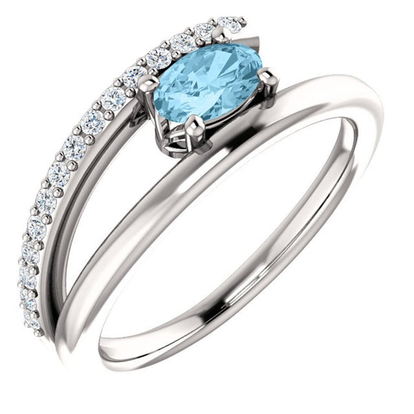 Platinum Aquamarine and Diamond Bypass Ring (.125 Ctw, G-H Color, S12-S13 Clarity), Size 6.5