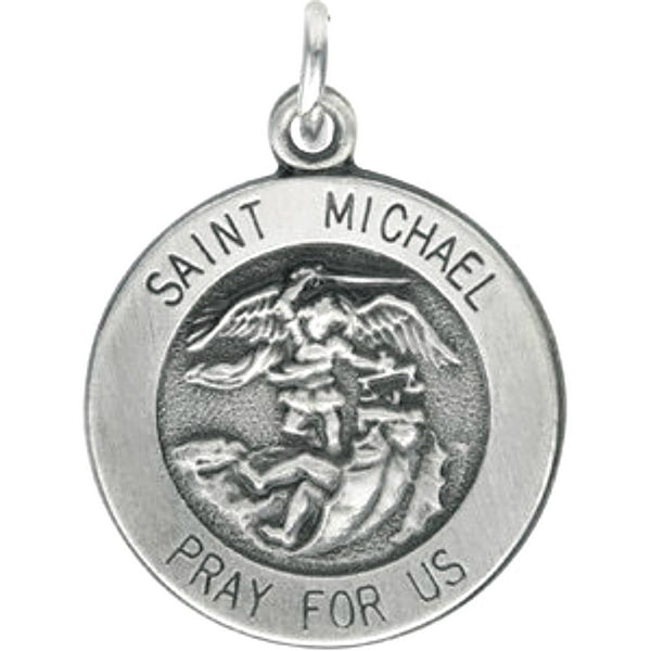 Antiqued Round St. Michael Sterling Silver Medal (22 MM)