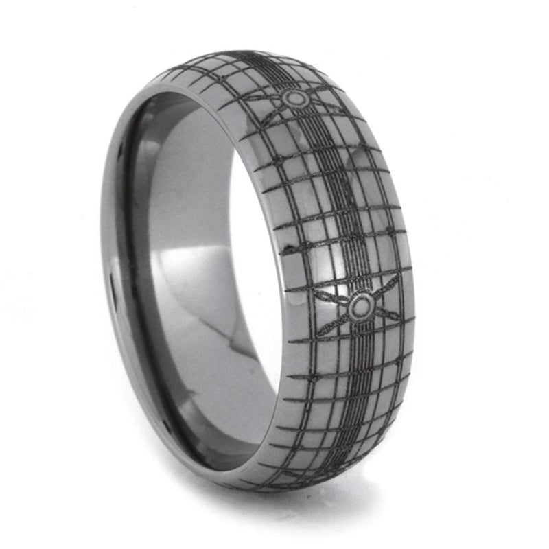 Engraved Graphic Line Pattern 7mm Comfort-Fit Domed Wedding Band, Size 10