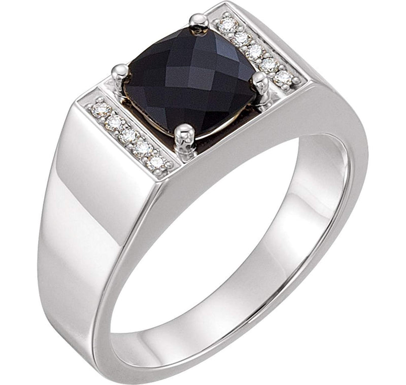 Men's Antique Square Checkerboard Onyx and Diamond Ring, Sterling Silver (.10 Ctw, G-H Color, I1 Clarity)