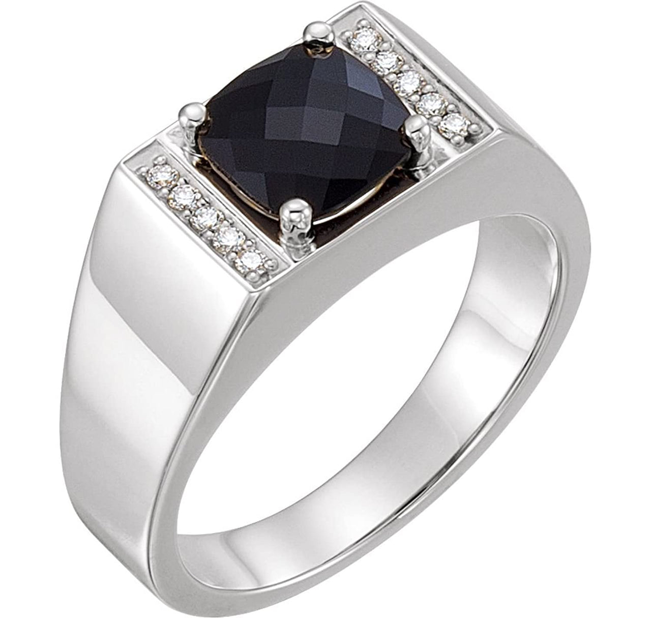 Men's Antique Square Checkerboard Onyx and Diamond Ring, Sterling Silver (.10 Ctw, G-H Color, I1 Clarity) Size 12