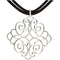 Diamond Filigree Scroll Pendant in Sterling Silver with Black Cord, 16-18" (1/10 Cttw)