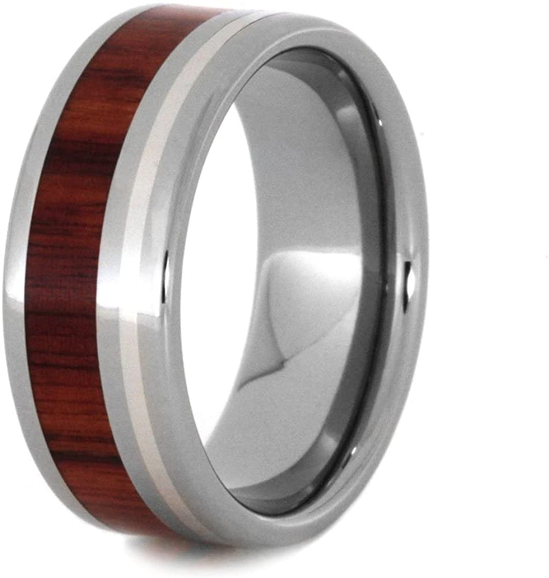 Tulip Wood, Sterling Silver Pinstripe Inlay 7mm Comfort-Fit Titanium Wedding Band