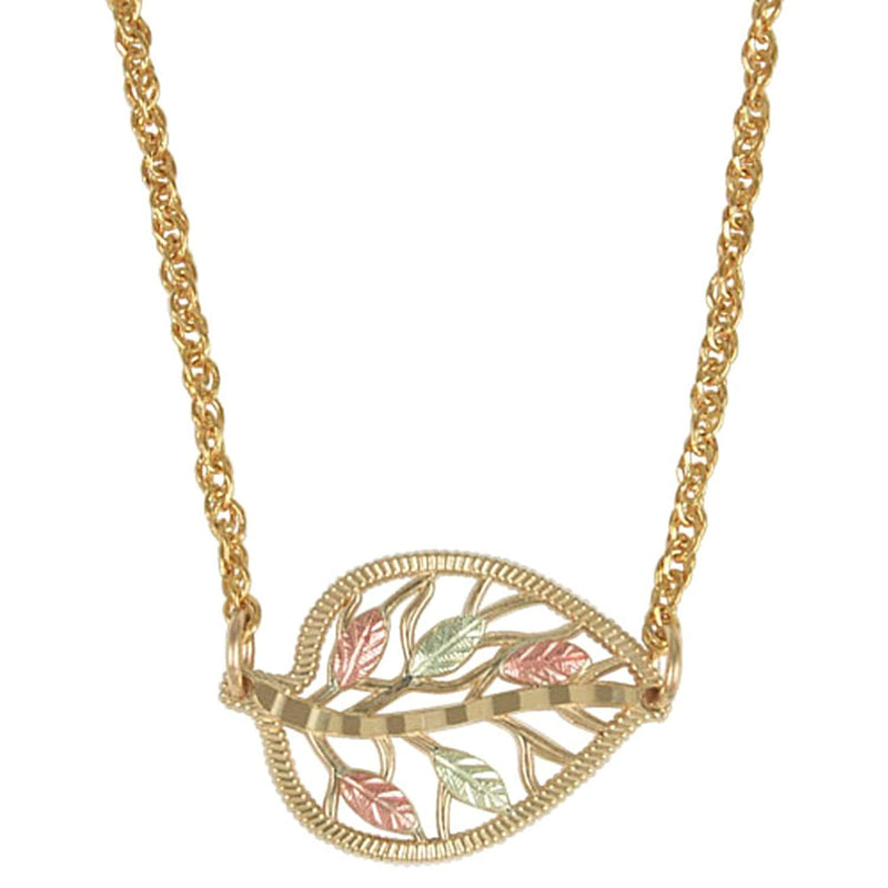 Sideways Leaf Necklace in 10k Yellow Gold, 12k Green Gold and 12k Red Gold, 17.50"