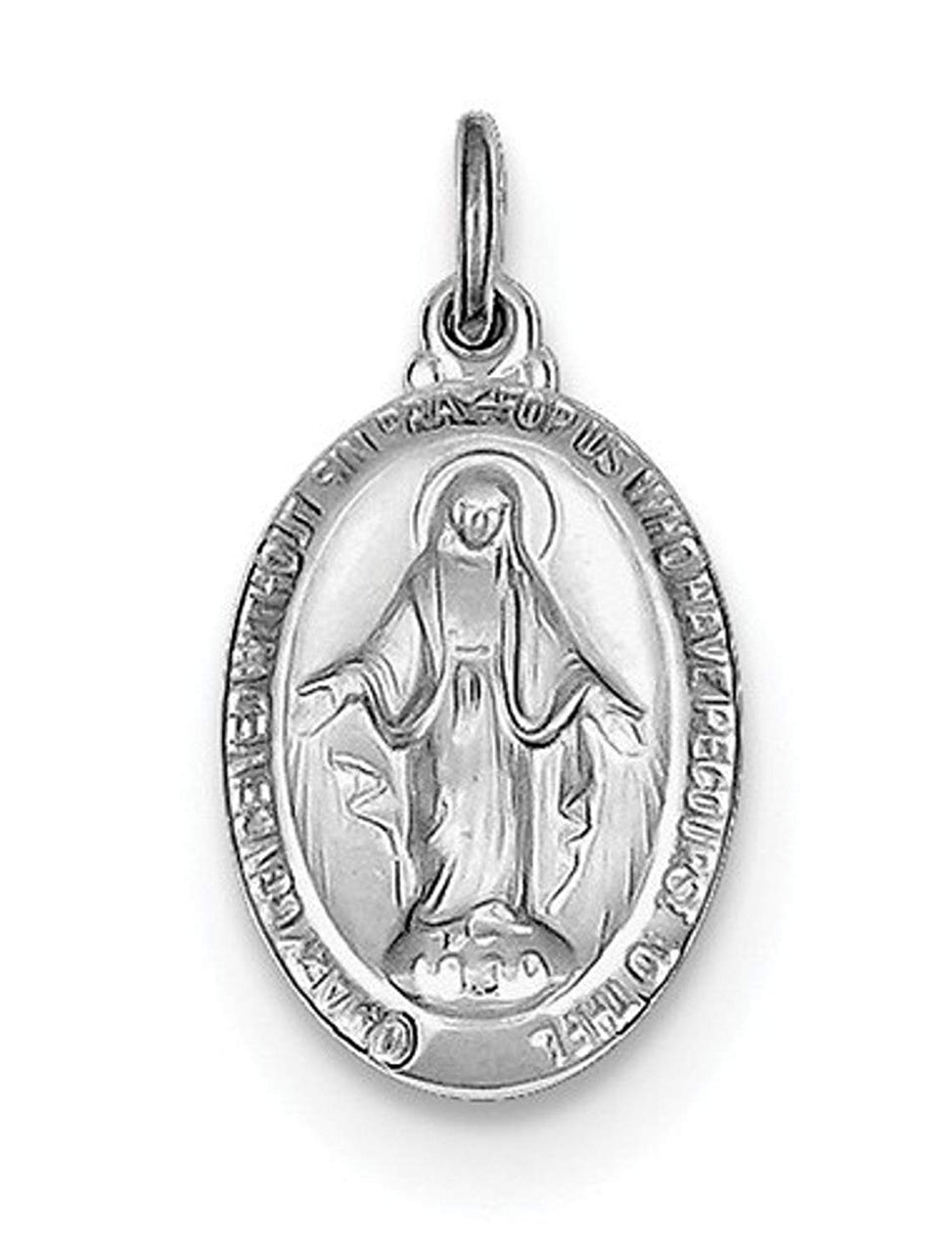 Rhodium-Plated Sterling Silver Miraculous Medal Charm Pendant (19X10 MM)