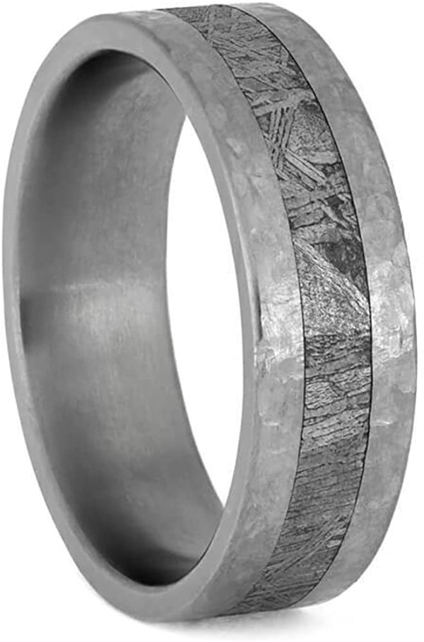 The Men's Jewelry Store (Unisex Jewelry) Gibeon Meteorite, Hammered Titanium 7mm Comfort-Fit Band, Size 9.25