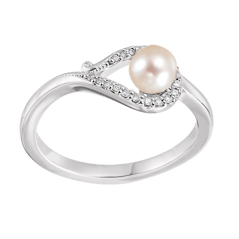 White Freshwater Cultured Pearl, Diamond Bypass Ring, Sterling Silver (5.0-5.5 mm)(.07Ctw, G-H color, I1 Clarity)