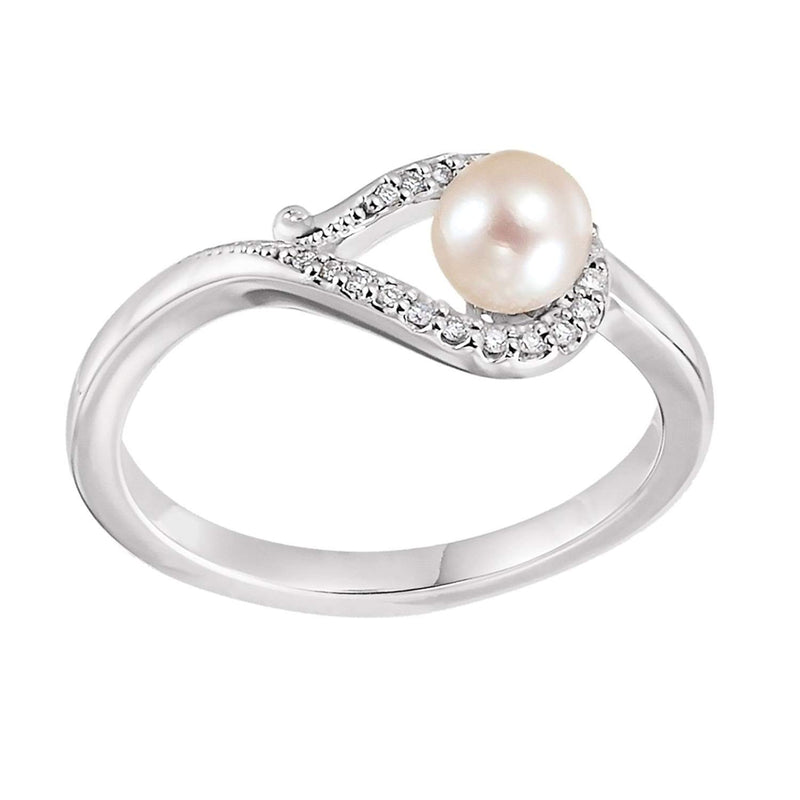 Platinum White Freshwater Cultured Pearl, Diamond Bypass Ring (5.-5.50mm)(.07Ctw, GH Color, SI2-SI3 Clarity)