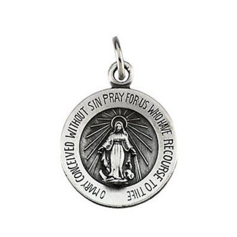 Sterling Silver Miraculous Medal with Curb Chain Necklace, 18" (18 MM)